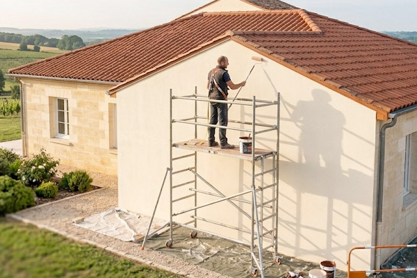 Artisan réalisant des travaux de ravalement de façade à Caulnes